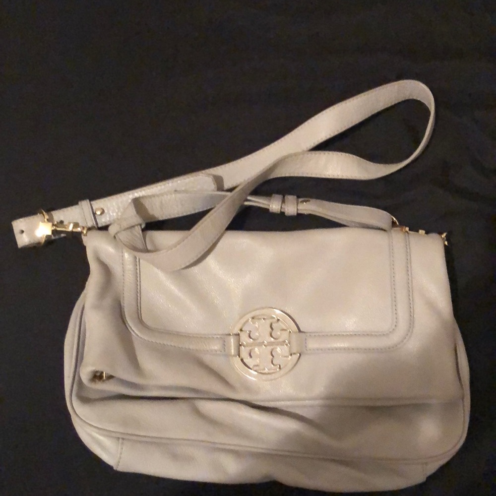 Grey leather Tory Burch cross body bag